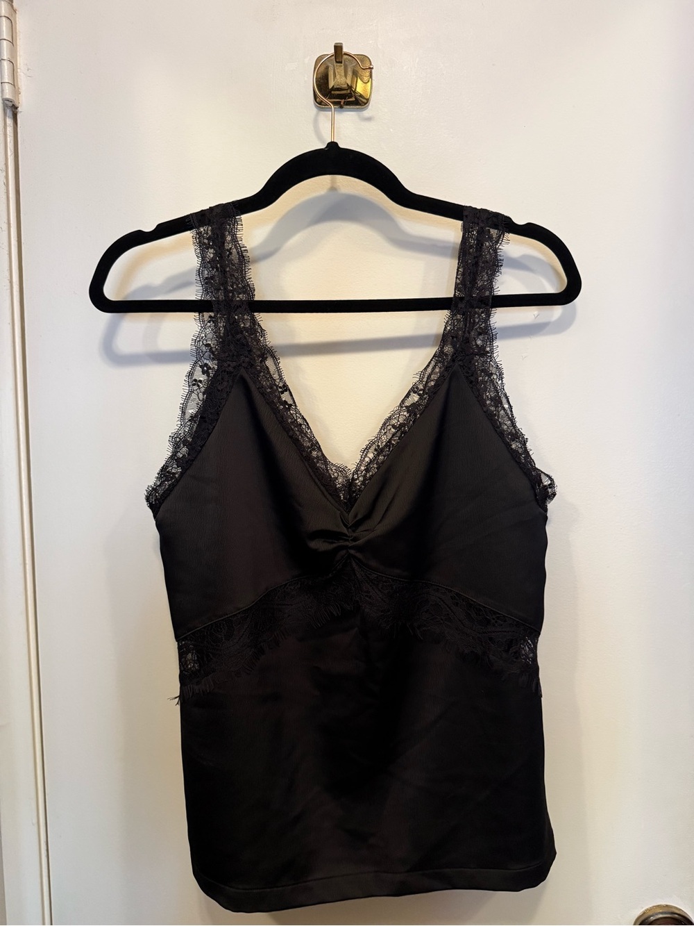 Forever 21 Black Lace-Trim Satin Tank Camisole